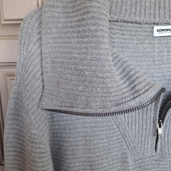 Sonoma Sweater Gray SzXL 1/4Zip Wide Collar /Cuffs Long Sleeves Hem Slit Sides - Picture 9 of 12
